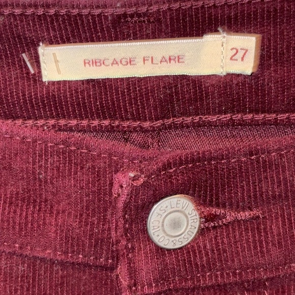 Levi’s Ribcage Flare Corduroy Button Fly Jeans Size 27 Burgundy - Picture 12 of 16